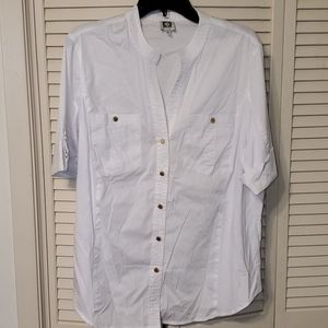 Anne Klein White and Gold Accent Blouse